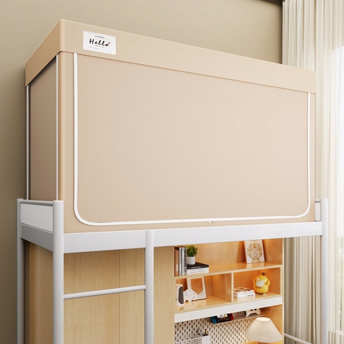 91家纺网 家纺一手货源 找家纺 青竹苑 2025新款织标印花纯色强遮光坐床学生蚊帐 纯色米咖