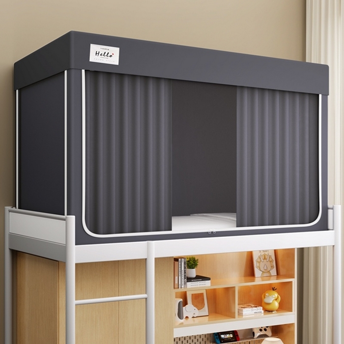 91家纺网 家纺一手货源 找家纺 青竹苑 2025新款织标印花纯色强遮光坐床学生蚊帐 纯色灰色