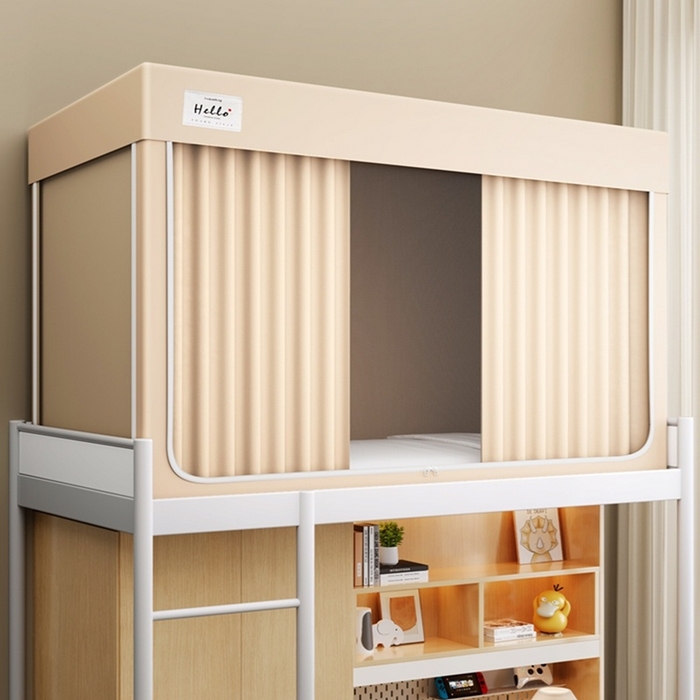 91家纺网 家纺一手货源 找家纺 青竹苑 2025新款织标印花纯色强遮光坐床学生蚊帐 纯色米咖