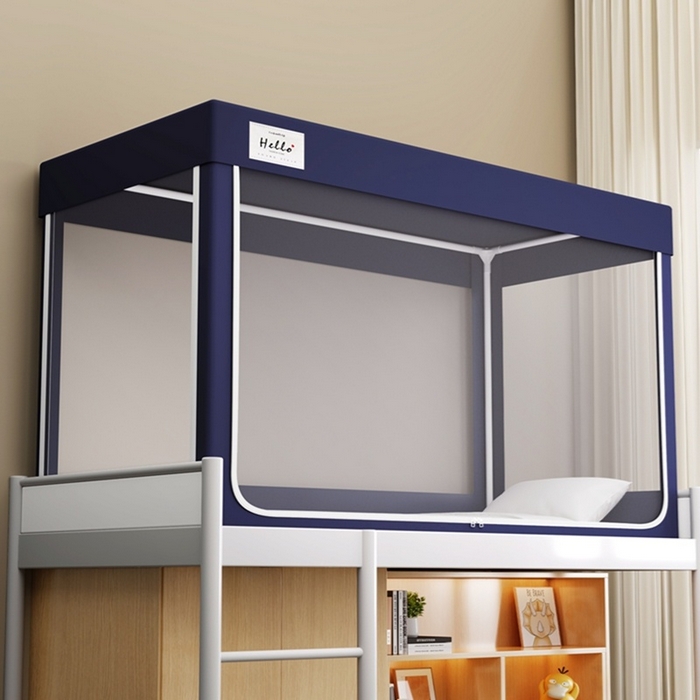 91家纺网 家纺一手货源 找家纺 青竹苑 2025新款织标印花纯色强遮光坐床学生蚊帐 纯色宝蓝