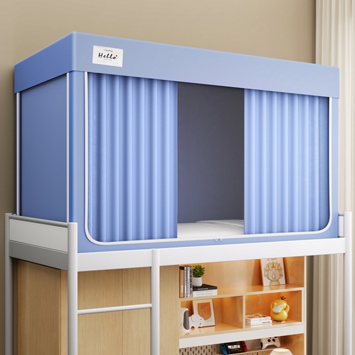 91家纺网 家纺一手货源 找家纺 青竹苑 2025新款织标印花纯色强遮光坐床学生蚊帐 纯色浅蓝