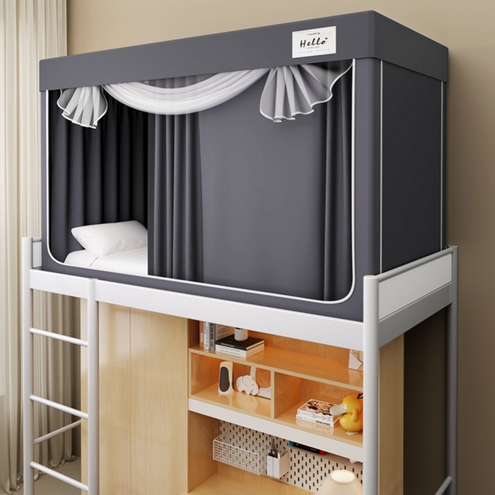 91家纺网 家纺一手货源 找家纺 青竹苑 2025新款织标印花纯色强遮光坐床学生蚊帐 纯色灰色