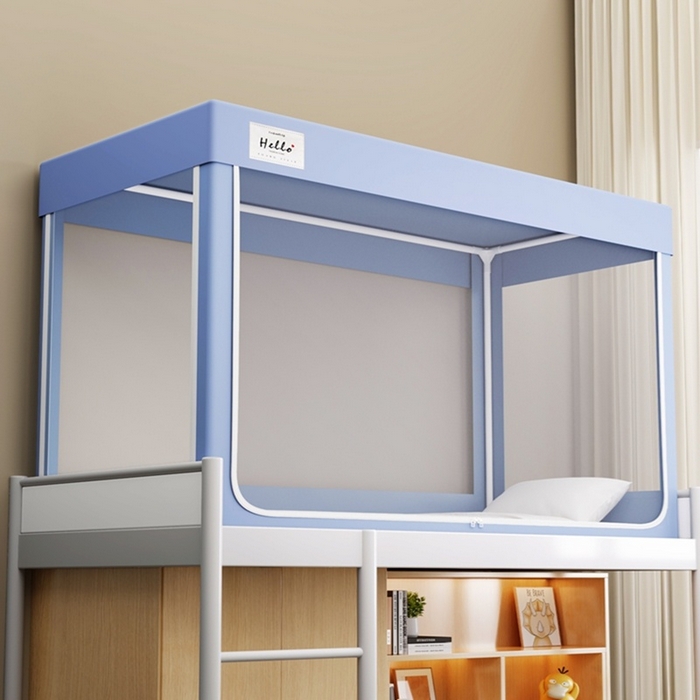 91家纺网 家纺一手货源 找家纺 青竹苑 2025新款织标印花纯色强遮光坐床学生蚊帐 纯色浅蓝