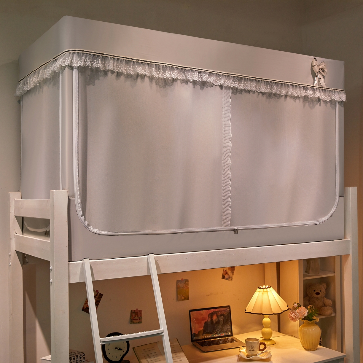 91家纺网 家纺一手货源 找家纺 夏彩 2025新款棉麻雪纺绣花防遮光铁艺烤漆学生蚊帐-88627 88627-暖灰