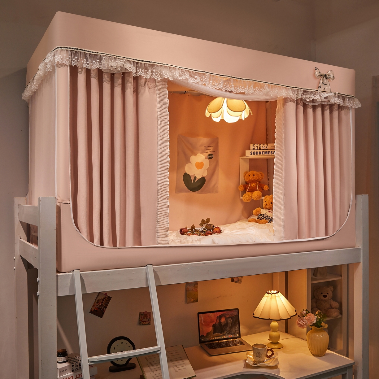 91家纺网 家纺一手货源 找家纺 夏彩 2025新款棉麻雪纺绣花防遮光铁艺烤漆学生蚊帐-88627 88627-浅粉玉