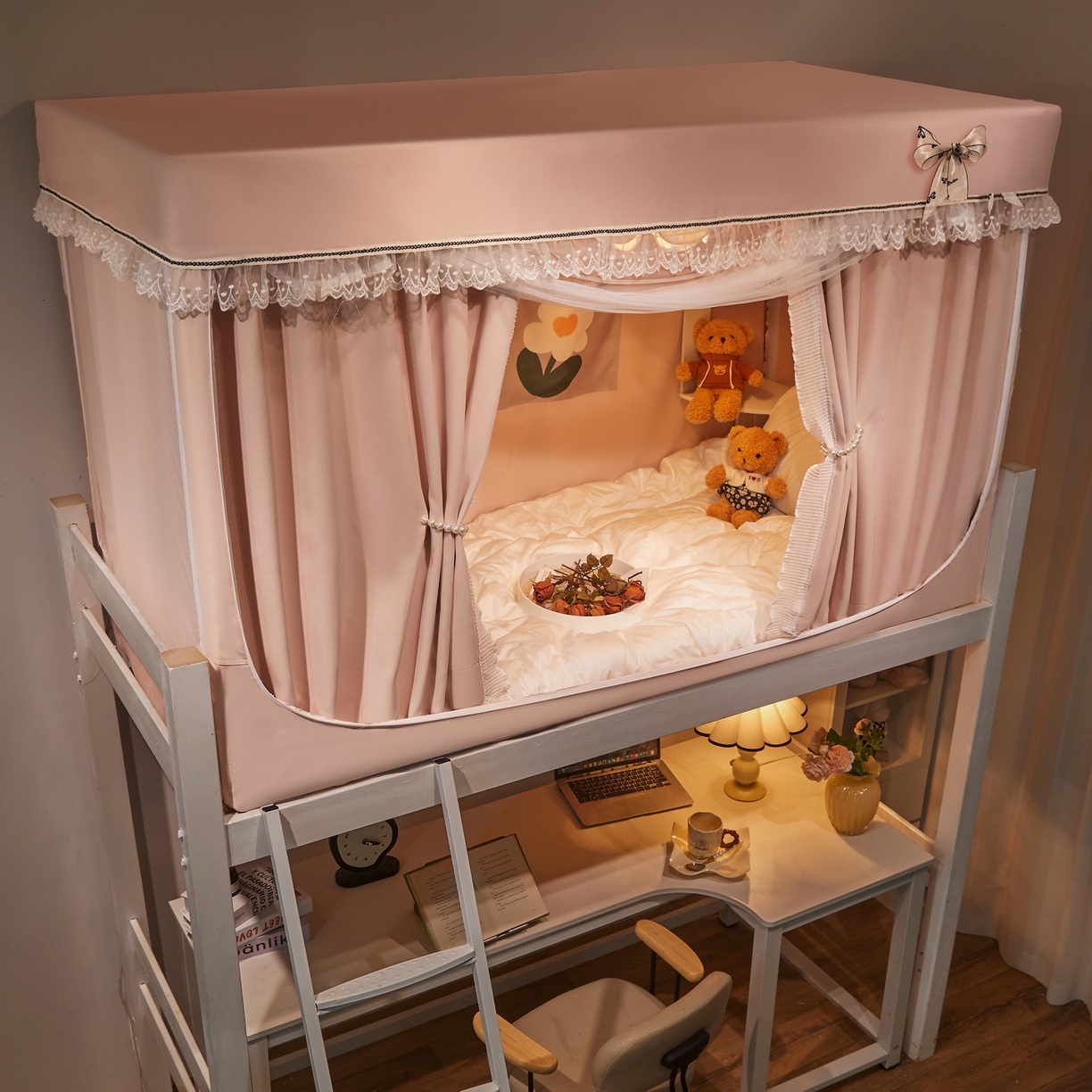 91家纺网 家纺一手货源 找家纺 夏彩 2025新款棉麻雪纺绣花防遮光铁艺烤漆学生蚊帐-88627 88627-浅粉玉