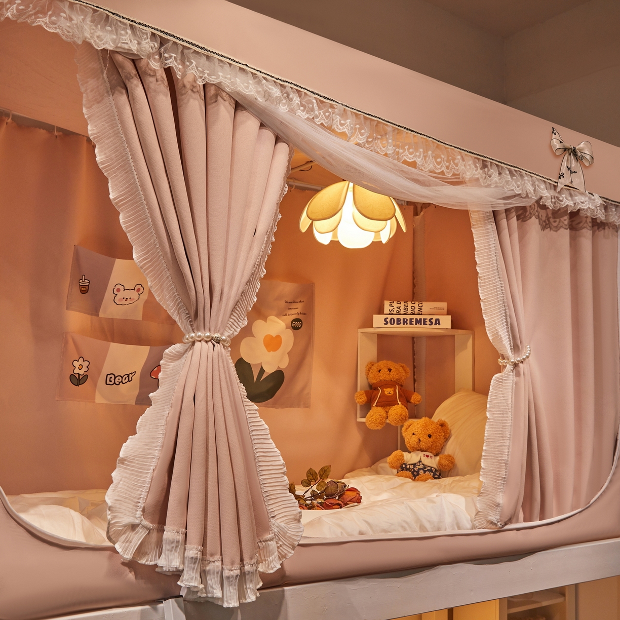 91家纺网 家纺一手货源 找家纺 夏彩 2025新款棉麻雪纺绣花防遮光铁艺烤漆学生蚊帐-88627 88627-浅粉玉