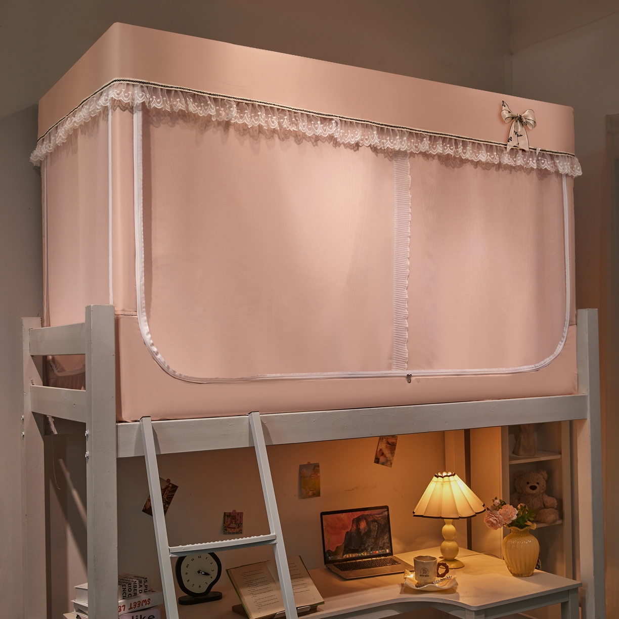 91家纺网 家纺一手货源 找家纺 夏彩 2025新款棉麻雪纺绣花防遮光铁艺烤漆学生蚊帐-88627 88627-浅粉玉