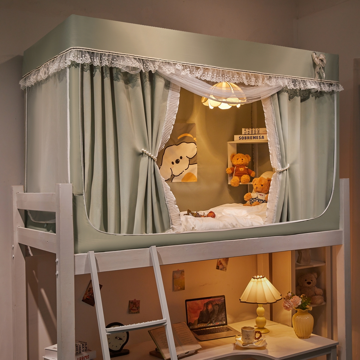 91家纺网 家纺一手货源 找家纺 夏彩 2025新款棉麻雪纺绣花防遮光铁艺烤漆学生蚊帐-88627 88627-清新绿