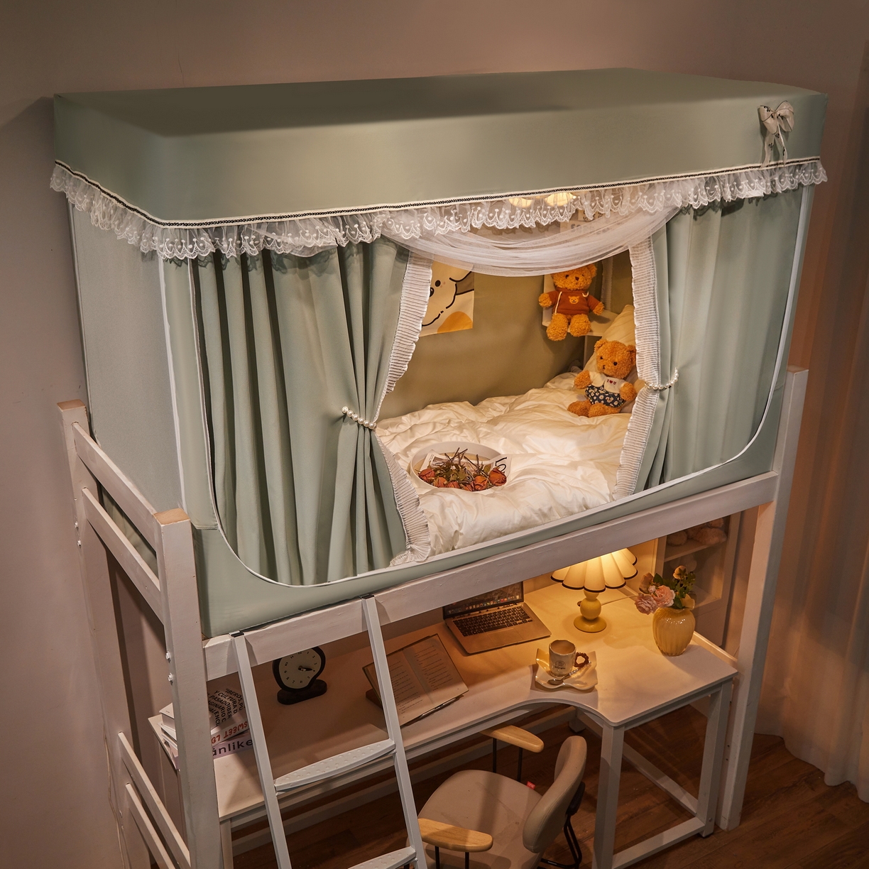 91家纺网 家纺一手货源 找家纺 夏彩 2025新款棉麻雪纺绣花防遮光铁艺烤漆学生蚊帐-88627 88627-清新绿