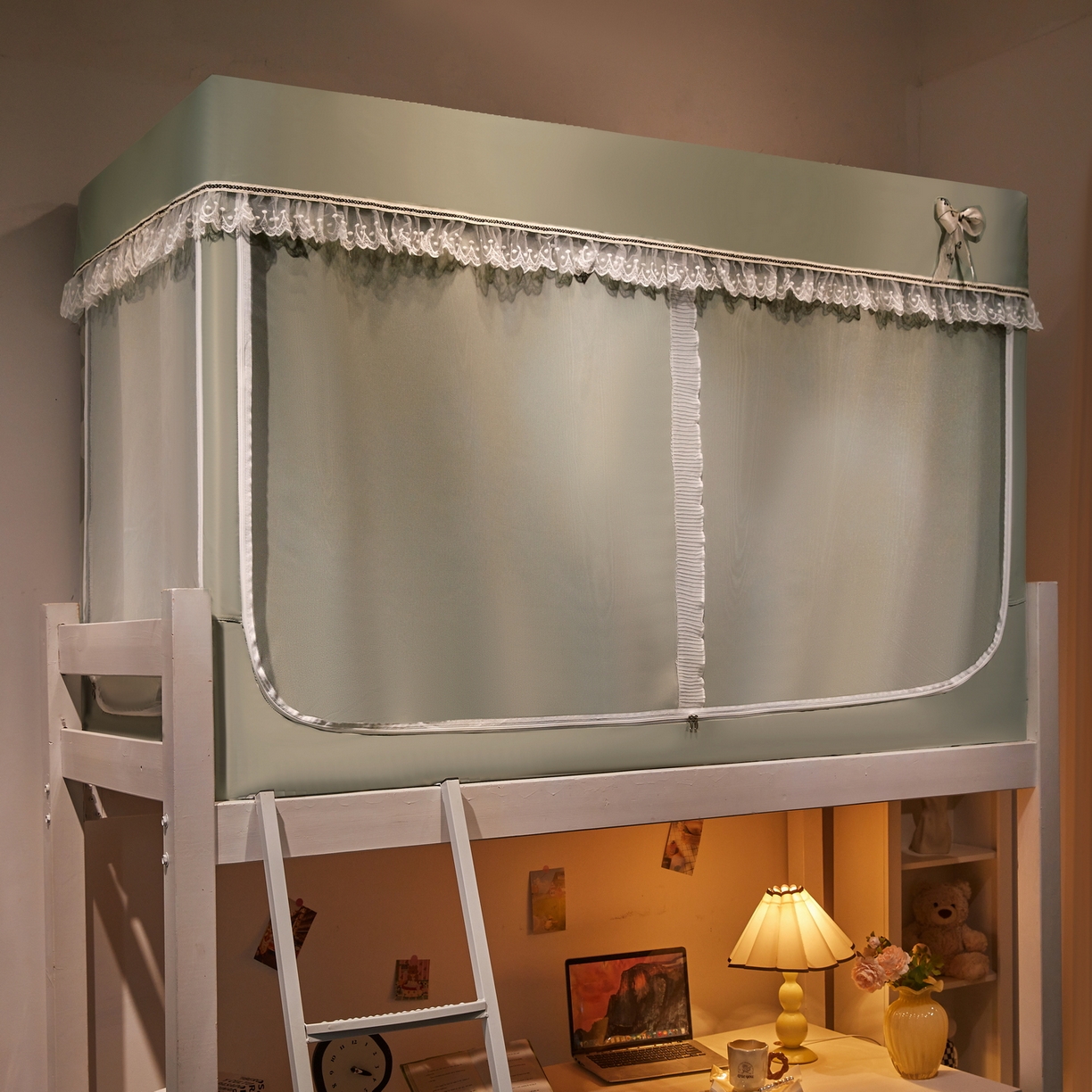 91家纺网 家纺一手货源 找家纺 夏彩 2025新款棉麻雪纺绣花防遮光铁艺烤漆学生蚊帐-88627 88627-清新绿