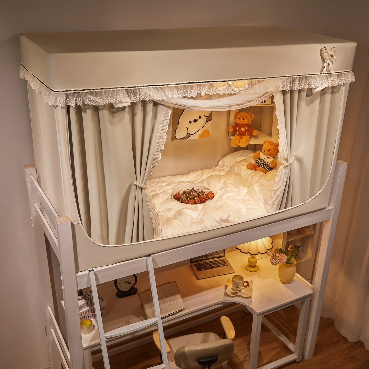 91家纺网 家纺一手货源 找家纺 夏彩 2025新款棉麻雪纺绣花防遮光铁艺烤漆学生蚊帐-88627 88627-香槟