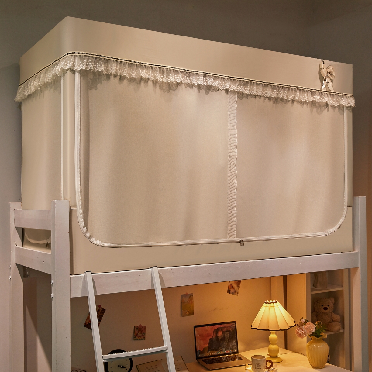 91家纺网 家纺一手货源 找家纺 夏彩 2025新款棉麻雪纺绣花防遮光铁艺烤漆学生蚊帐-88627 88627-香槟