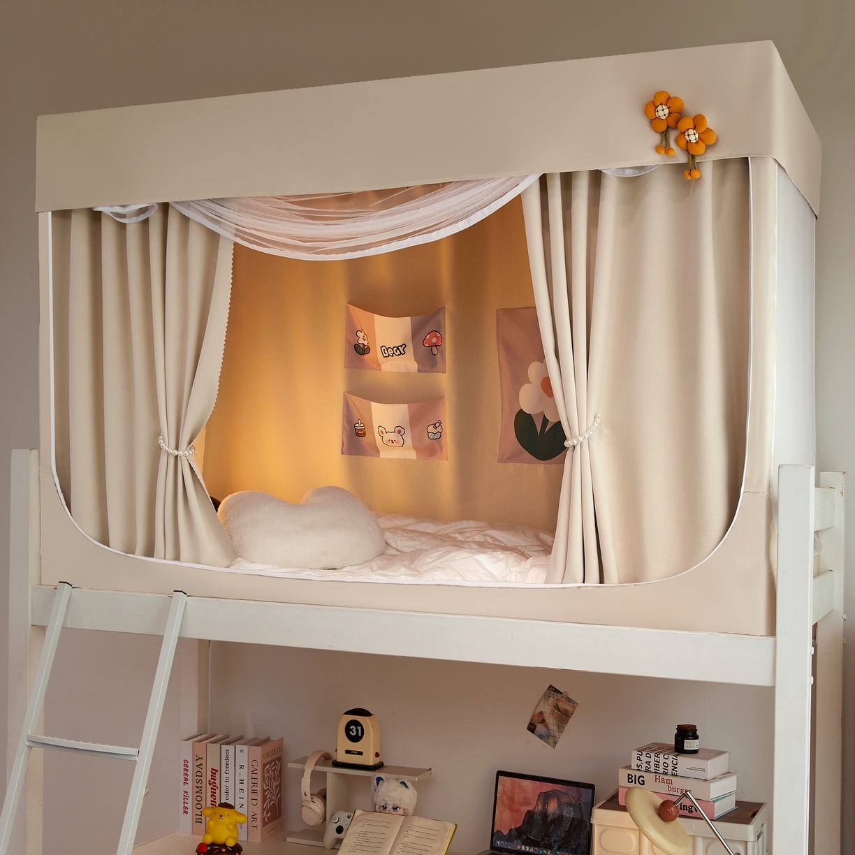 91家纺网 家纺一手货源 找家纺 夏彩 2025新款棉麻强遮光铁艺烤漆学生蚊帐-88628 88628-茶杏色