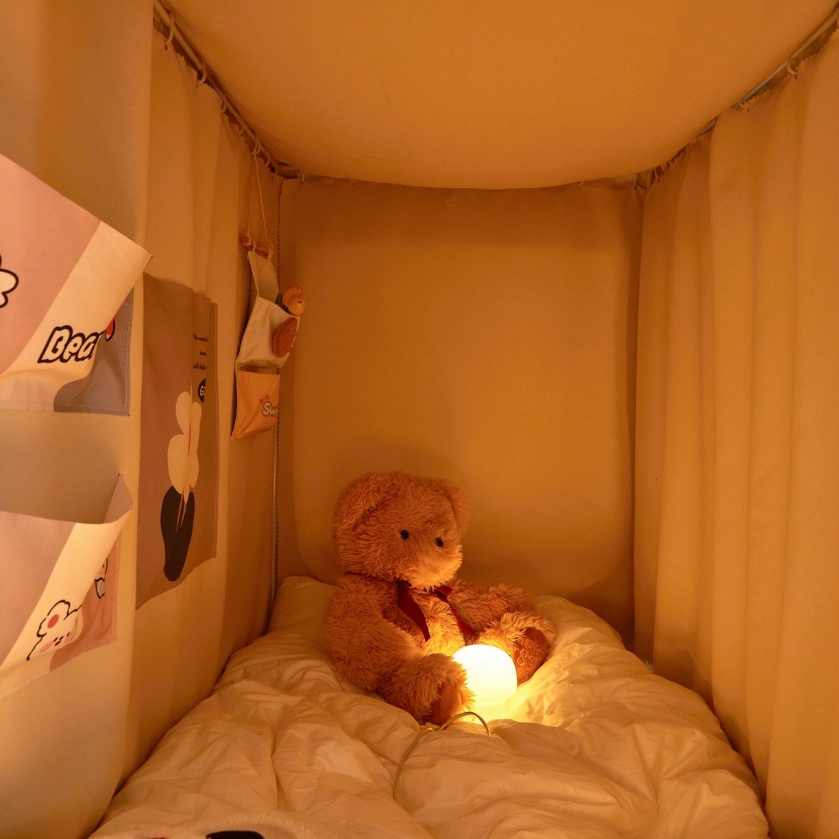 91家纺网 家纺一手货源 找家纺 夏彩 2025新款棉麻强遮光铁艺烤漆学生蚊帐-88628 88628-茶杏色