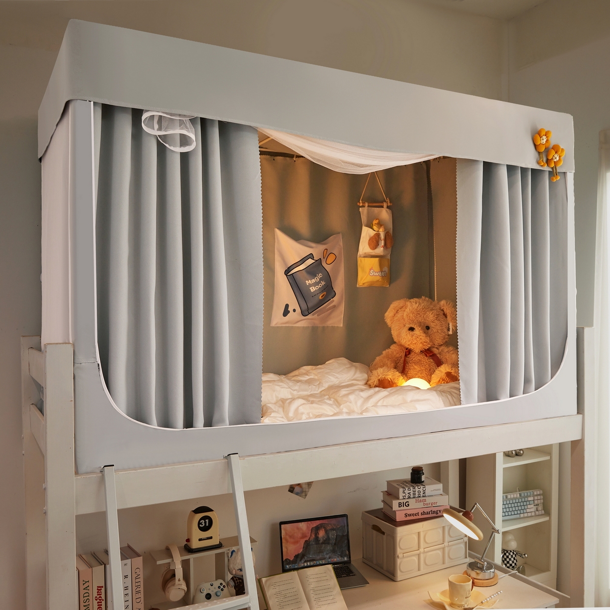 91家纺网 家纺一手货源 找家纺 夏彩 2025新款棉麻强遮光铁艺烤漆学生蚊帐-88628 88628-青术灰