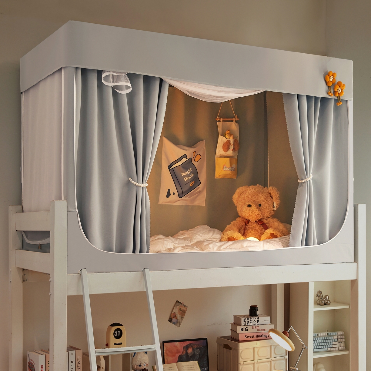 91家纺网 家纺一手货源 找家纺 夏彩 2025新款棉麻强遮光铁艺烤漆学生蚊帐-88628 88628-青术灰