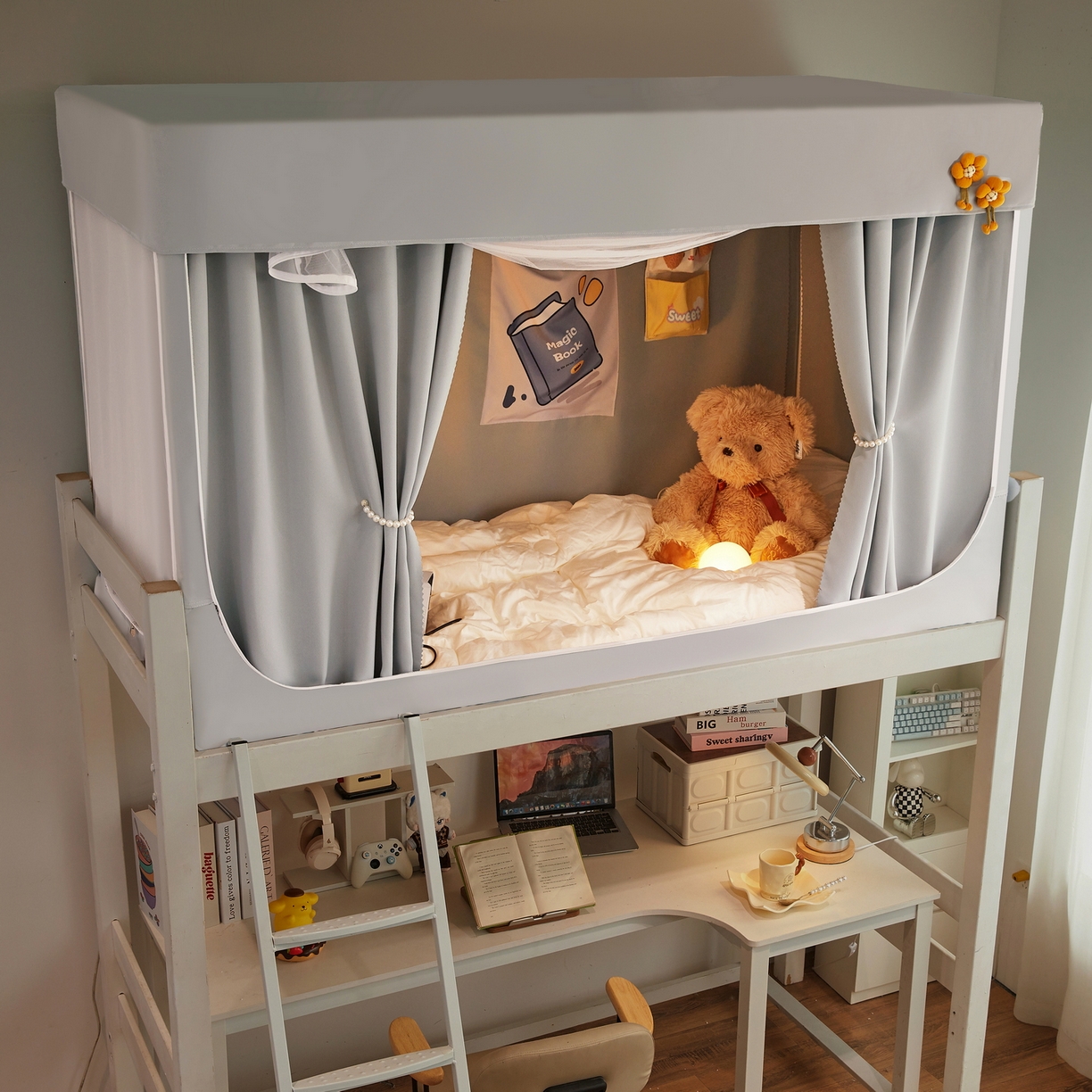 91家纺网 家纺一手货源 找家纺 夏彩 2025新款棉麻强遮光铁艺烤漆学生蚊帐-88628 88628-青术灰