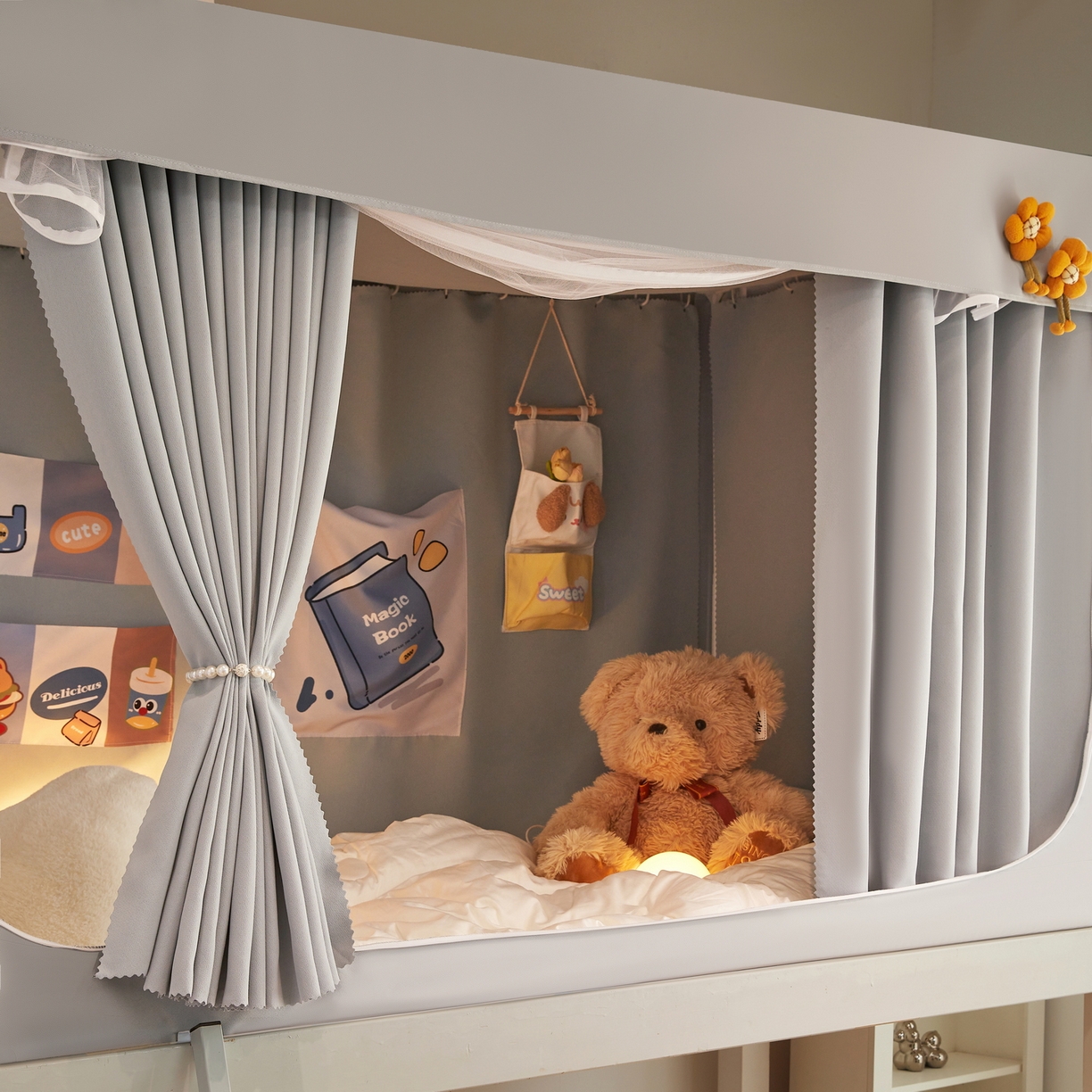 91家纺网 家纺一手货源 找家纺 夏彩 2025新款棉麻强遮光铁艺烤漆学生蚊帐-88628 88628-青术灰