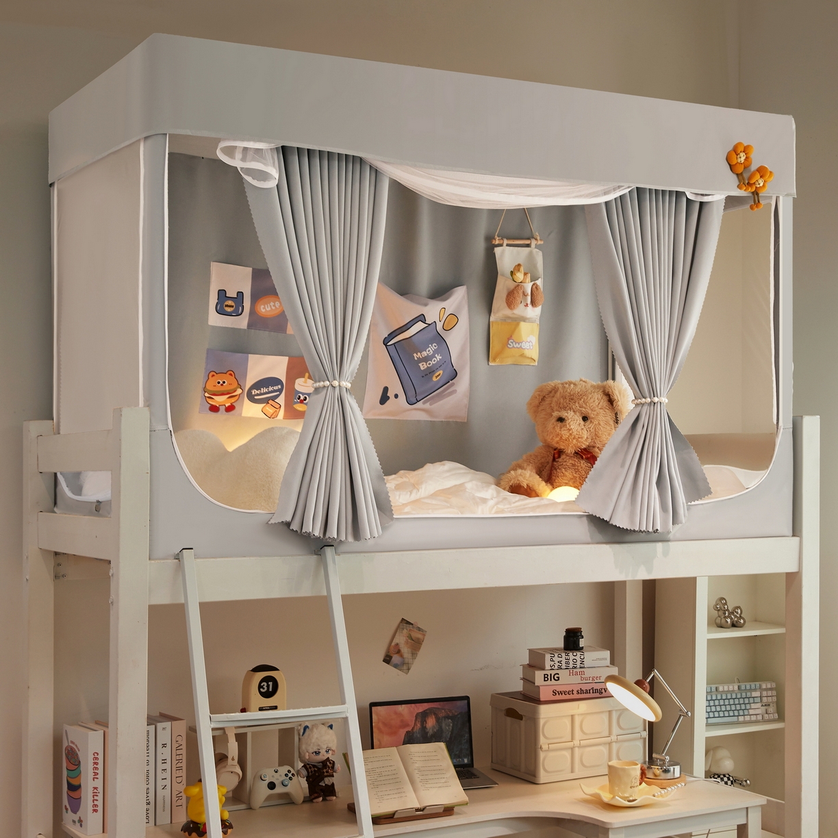 91家纺网 家纺一手货源 找家纺 夏彩 2025新款棉麻强遮光铁艺烤漆学生蚊帐-88628 88628-青术灰