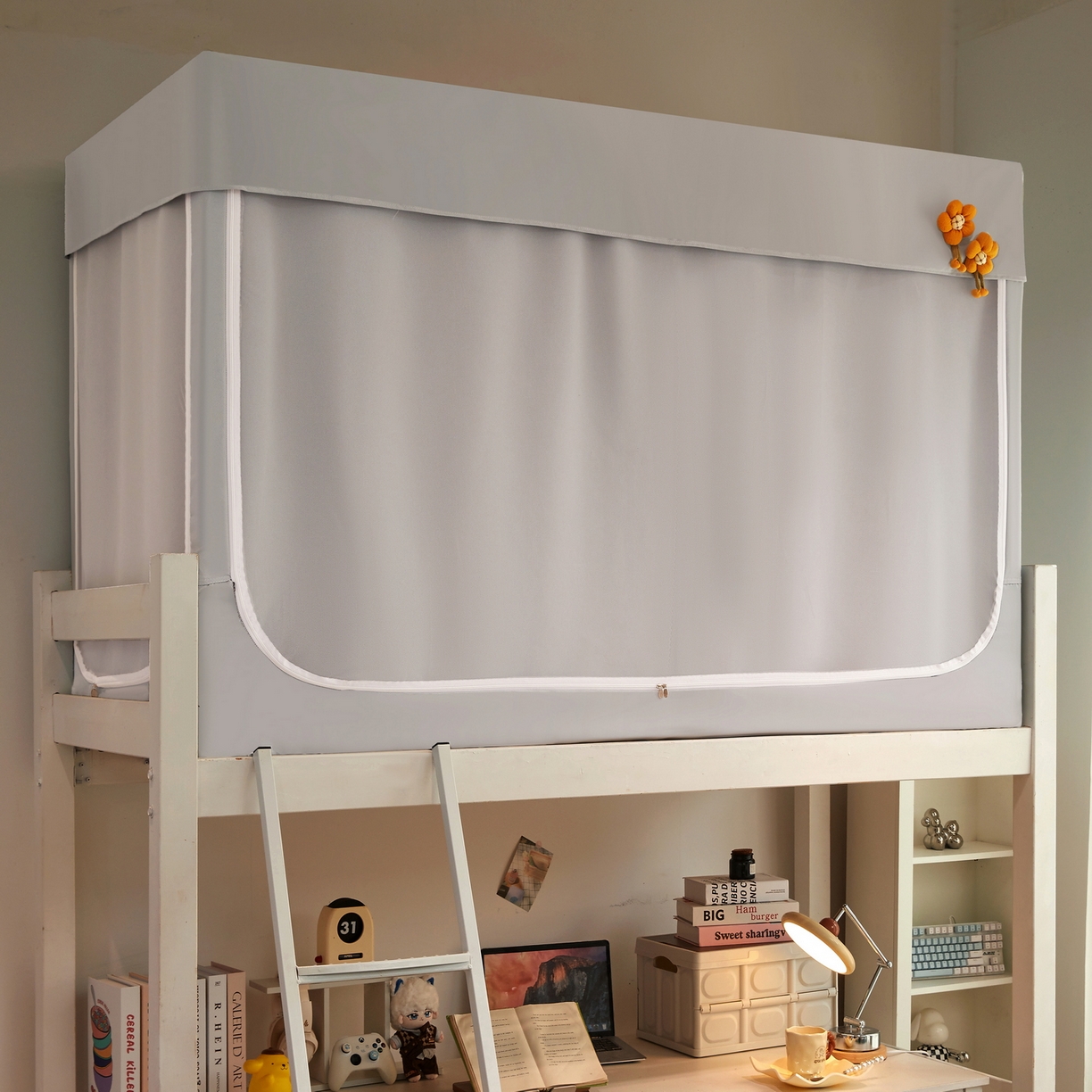 91家纺网 家纺一手货源 找家纺 夏彩 2025新款棉麻强遮光铁艺烤漆学生蚊帐-88628 88628-青术灰