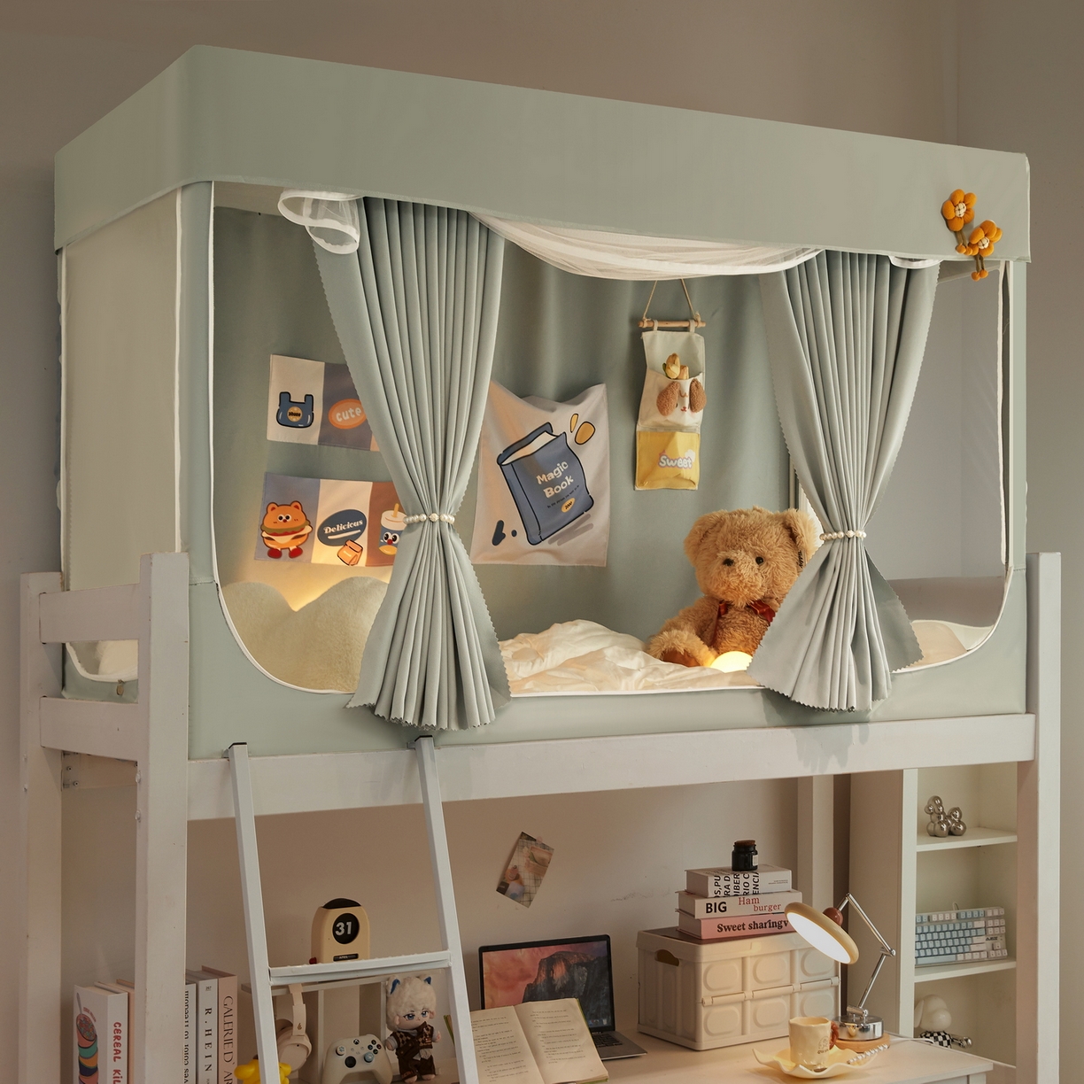 91家纺网 家纺一手货源 找家纺 夏彩 2025新款棉麻强遮光铁艺烤漆学生蚊帐-88628 88628-清新绿