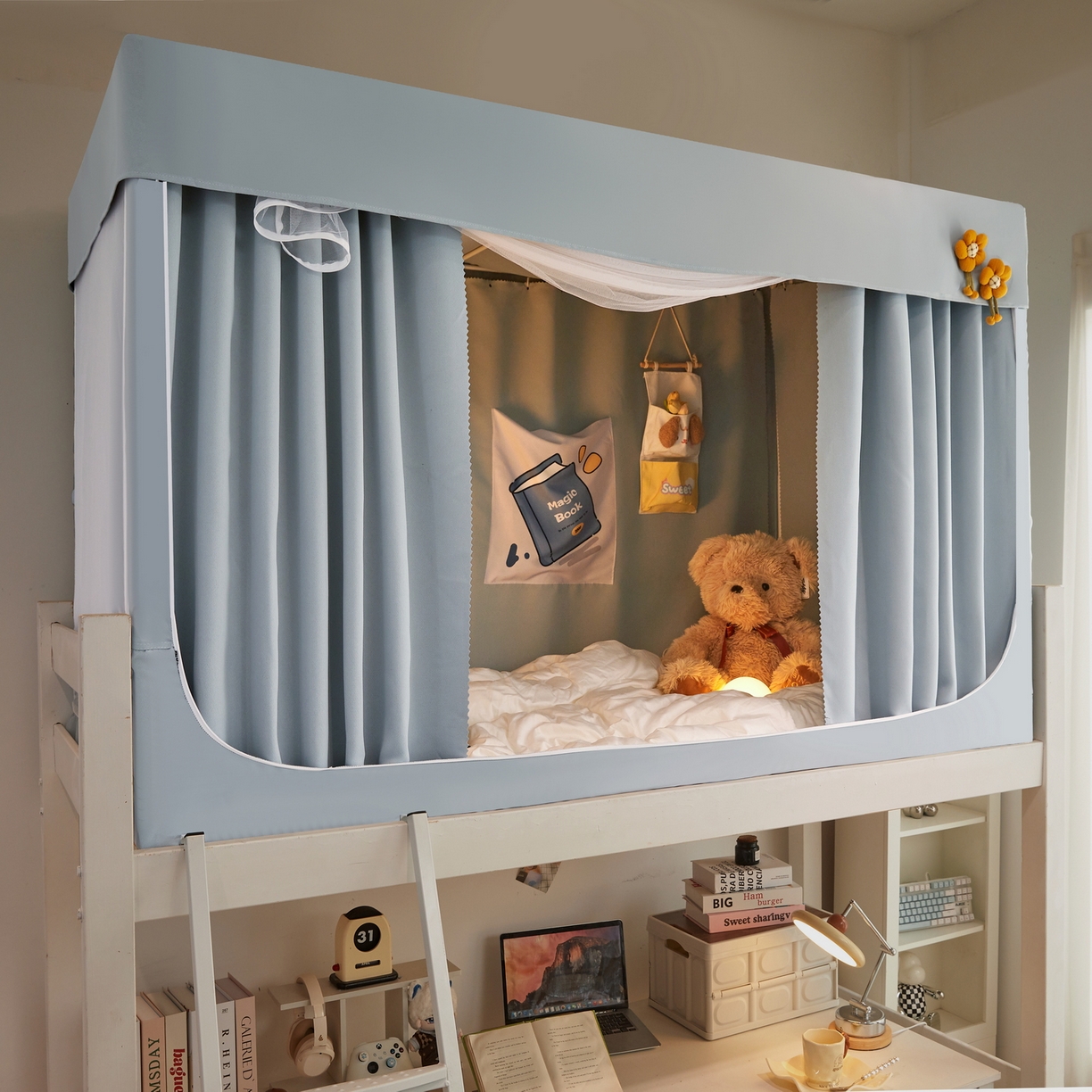 91家纺网 家纺一手货源 找家纺 夏彩 2025新款棉麻强遮光铁艺烤漆学生蚊帐-88628 88628-云水蓝