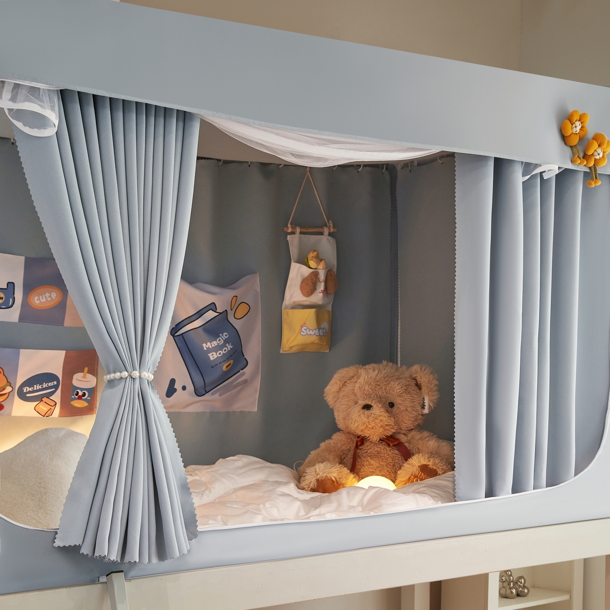 91家纺网 家纺一手货源 找家纺 夏彩 2025新款棉麻强遮光铁艺烤漆学生蚊帐-88628 88628-云水蓝