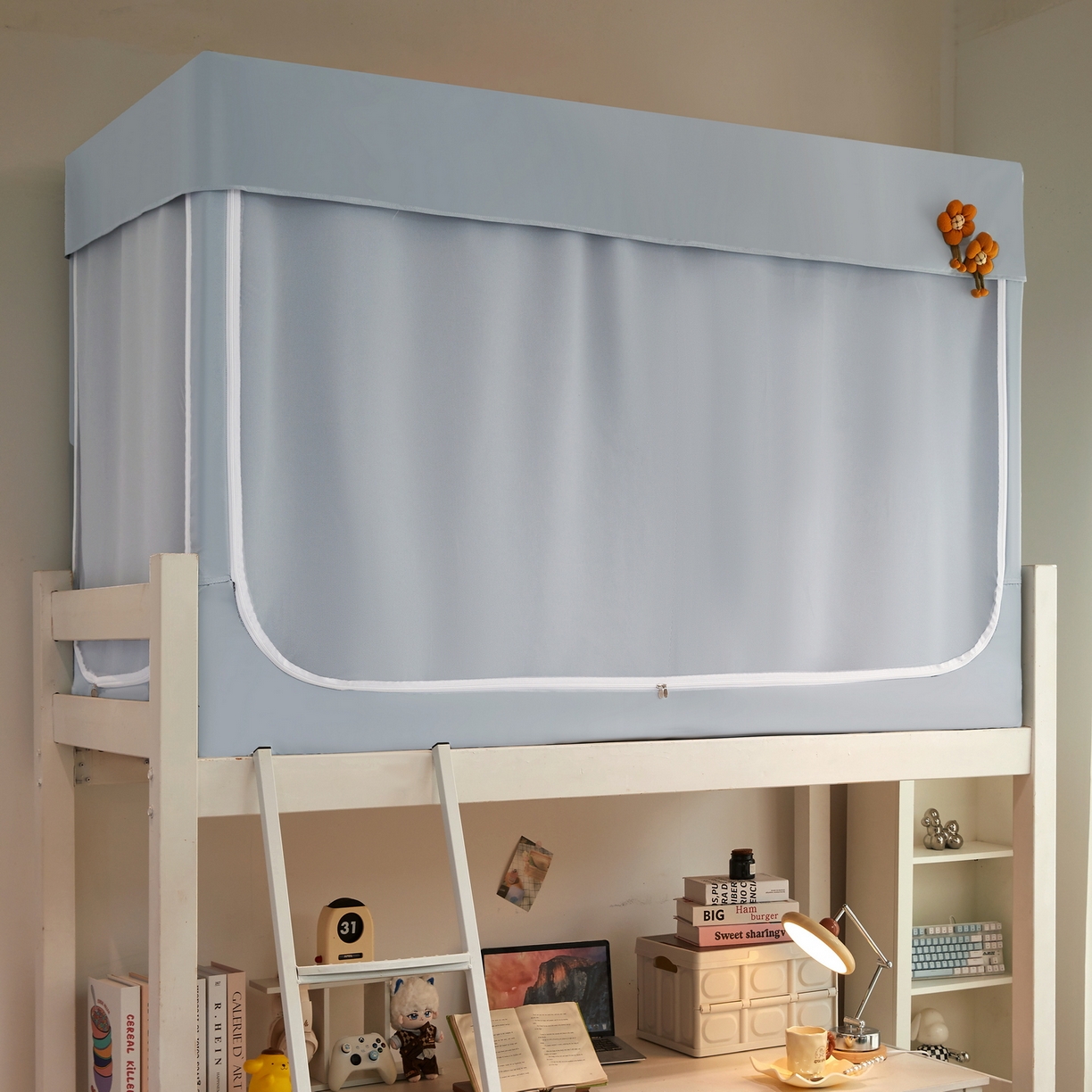 91家纺网 家纺一手货源 找家纺 夏彩 2025新款棉麻强遮光铁艺烤漆学生蚊帐-88628 88628-云水蓝