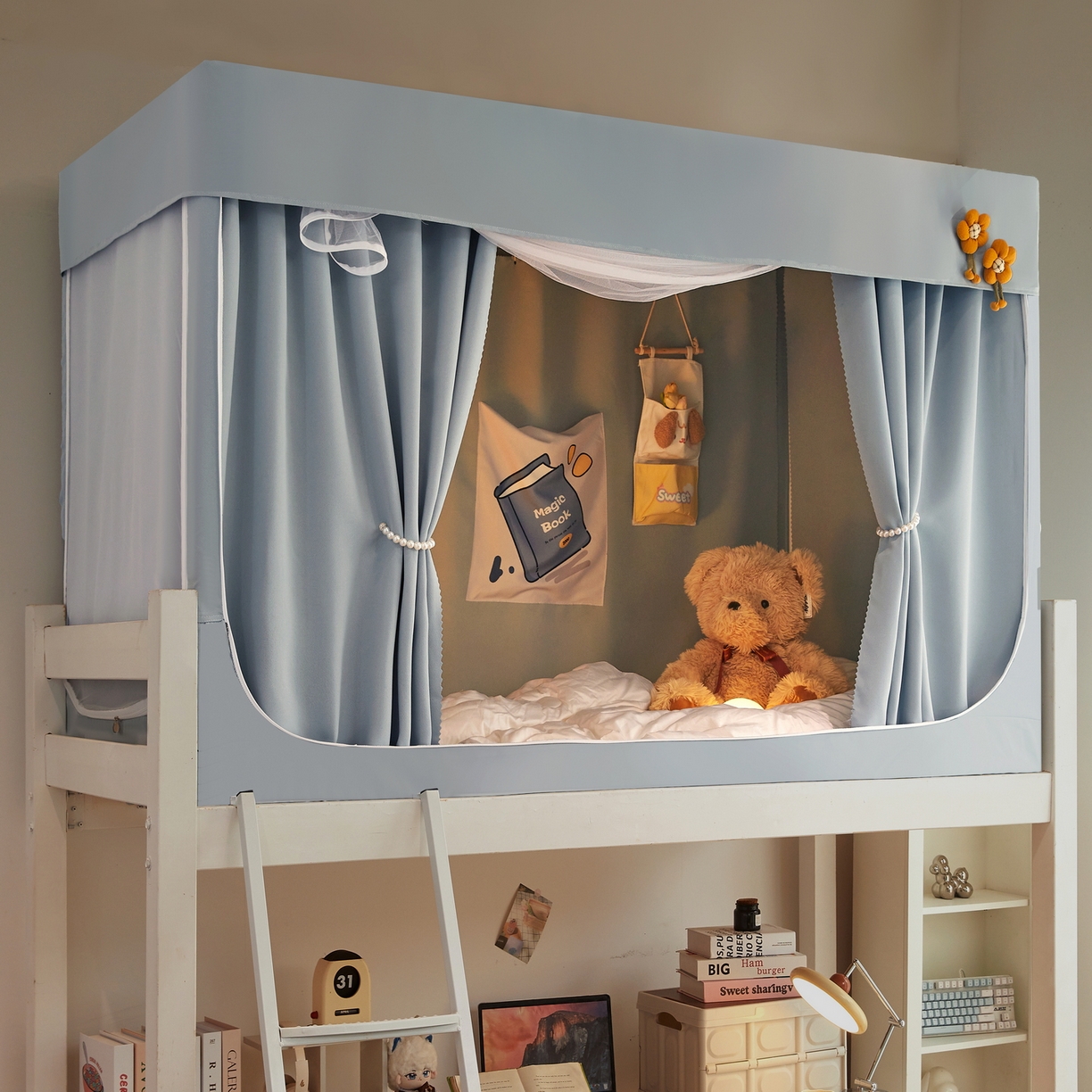 91家纺网 家纺一手货源 找家纺 夏彩 2025新款棉麻强遮光铁艺烤漆学生蚊帐-88628 88628-云水蓝