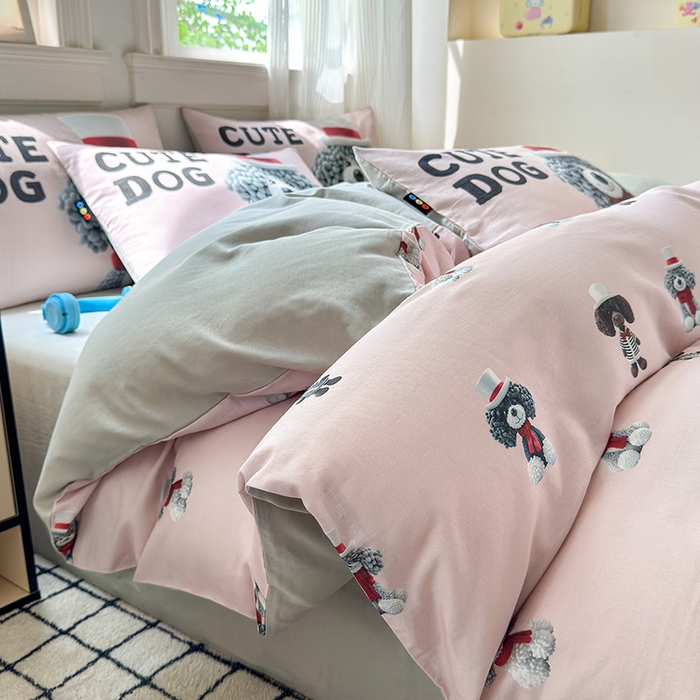 91家纺网 家纺一手货源 找家纺 （总）RYB红黄兰 2025新款ins卡通设计师原创5D立体数码全棉纯棉双层纱四件套系列