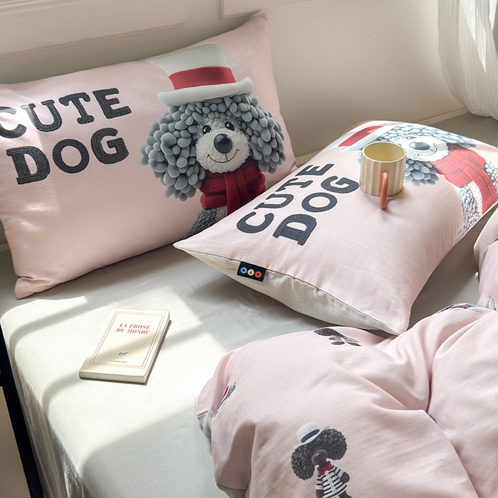 91家纺网 家纺一手货源 找家纺 （总）RYB红黄兰 2025新款ins卡通设计师原创5D立体数码全棉纯棉双层纱四件套系列