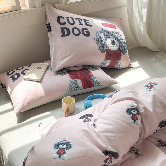 91家纺网 家纺一手货源 找家纺 （总）RYB红黄兰 2025新款ins卡通设计师原创5D立体数码全棉纯棉双层纱四件套系列