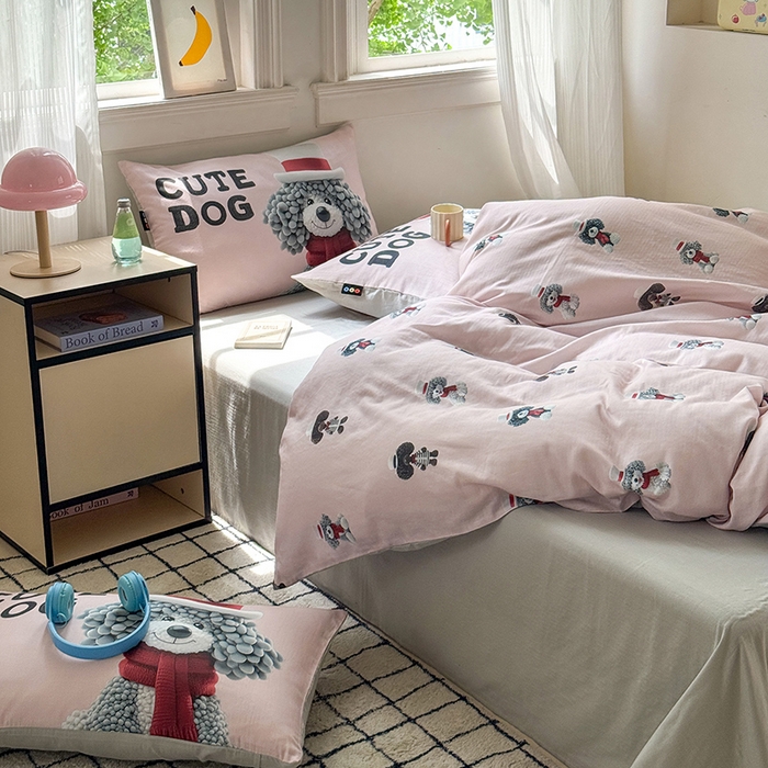 91家纺网 家纺一手货源 找家纺 （总）RYB红黄兰 2025新款ins卡通设计师原创5D立体数码全棉纯棉双层纱四件套系列