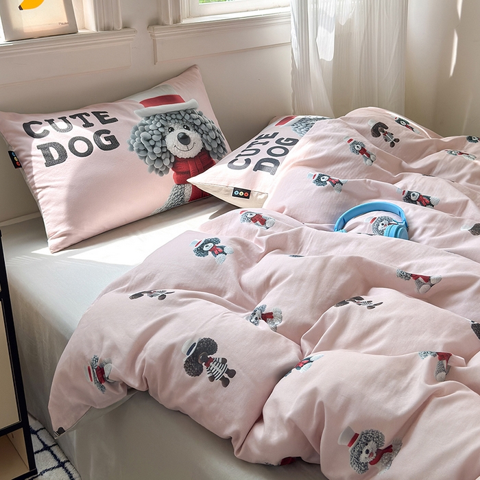 91家纺网 家纺一手货源 找家纺 （总）RYB红黄兰 2025新款ins卡通设计师原创5D立体数码全棉纯棉双层纱四件套系列