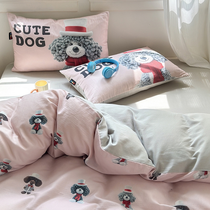 91家纺网 家纺一手货源 找家纺 （总）RYB红黄兰 2025新款ins卡通设计师原创5D立体数码全棉纯棉双层纱四件套系列