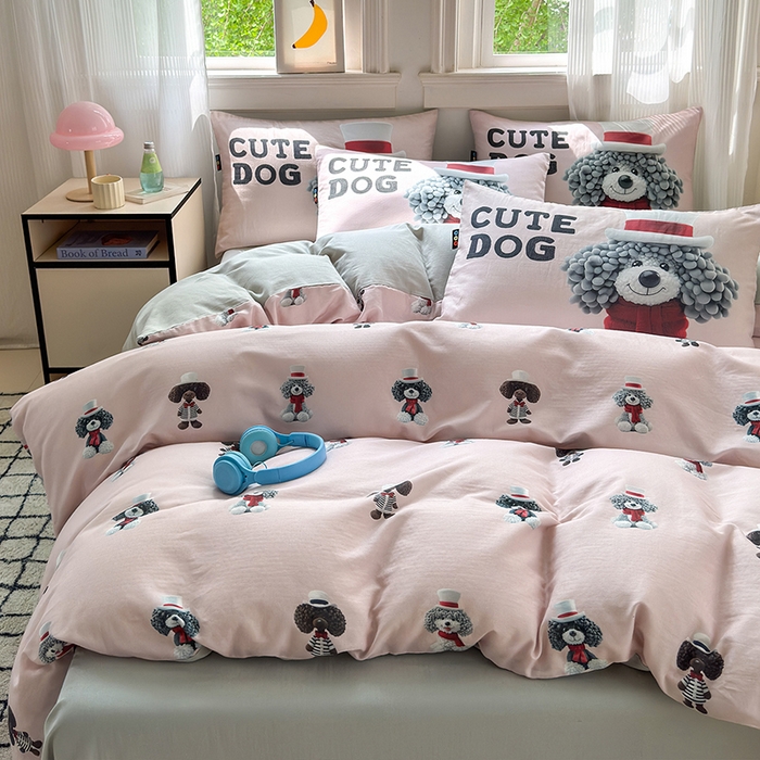 91家纺网 家纺一手货源 找家纺 （总）RYB红黄兰 2025新款ins卡通设计师原创5D立体数码全棉纯棉双层纱四件套系列