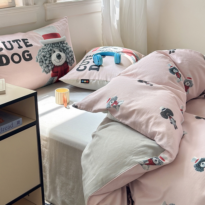 91家纺网 家纺一手货源 找家纺 （总）RYB红黄兰 2025新款ins卡通设计师原创5D立体数码全棉纯棉双层纱四件套系列