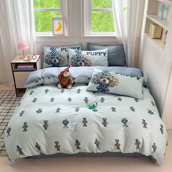 91家纺网 家纺一手货源 找家纺 （总）RYB红黄兰 2025新款ins卡通设计师原创5D立体数码全棉纯棉双层纱四件套系列