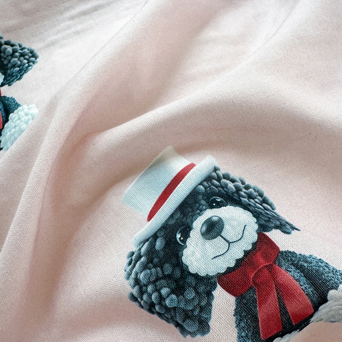 91家纺网 家纺一手货源 找家纺 RYB红黄兰 2025新款ins卡通设计师原创5D立体数码全棉纯棉双层纱四件套系列 粉色小奶狗