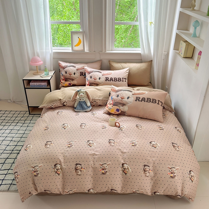 RYB红黄兰 2025新款ins卡通设计师原创5D立体数码全棉纯棉双层纱四件套系列 巧克力兔兔
