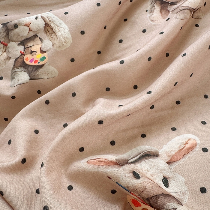 91家纺网 家纺一手货源 找家纺 RYB红黄兰 2025新款ins卡通设计师原创5D立体数码全棉纯棉双层纱四件套系列 巧克力兔兔