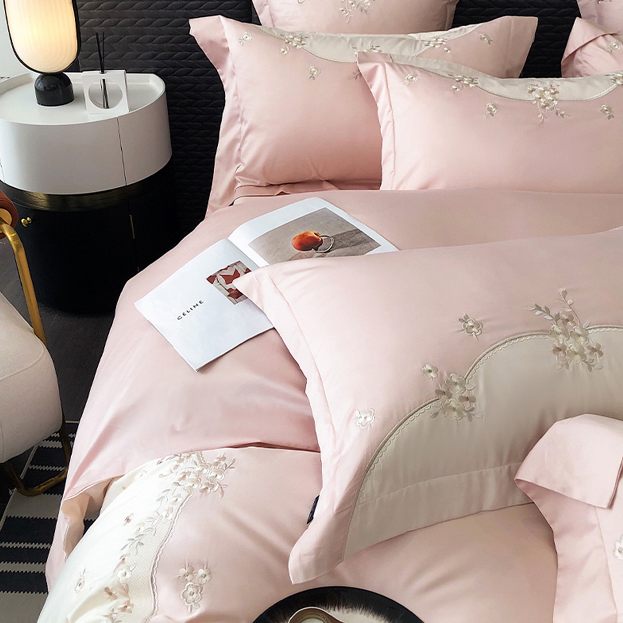 91家纺网 家纺一手货源 找家纺 佳汐蓝家纺 2025新款A类100支长绒棉纯棉四件套-花城秘境 花城秘境-粉