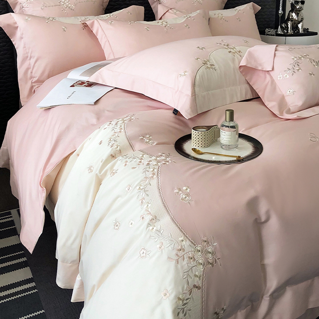 91家纺网 家纺一手货源 找家纺 佳汐蓝家纺 2025新款A类100支长绒棉纯棉四件套-花城秘境 花城秘境-粉