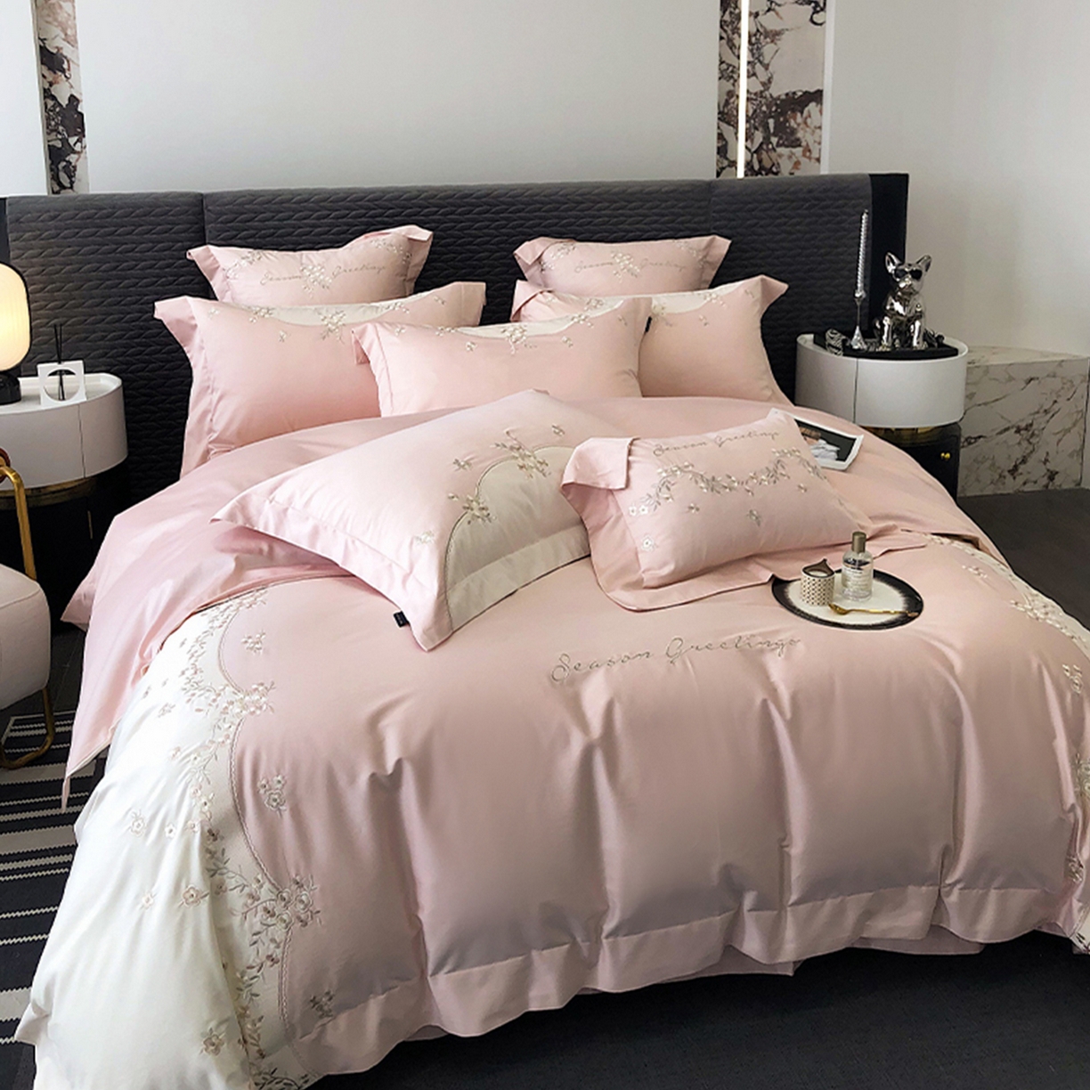 91家纺网 家纺一手货源 找家纺 佳汐蓝家纺 2025新款A类100支长绒棉纯棉四件套-花城秘境 花城秘境-粉