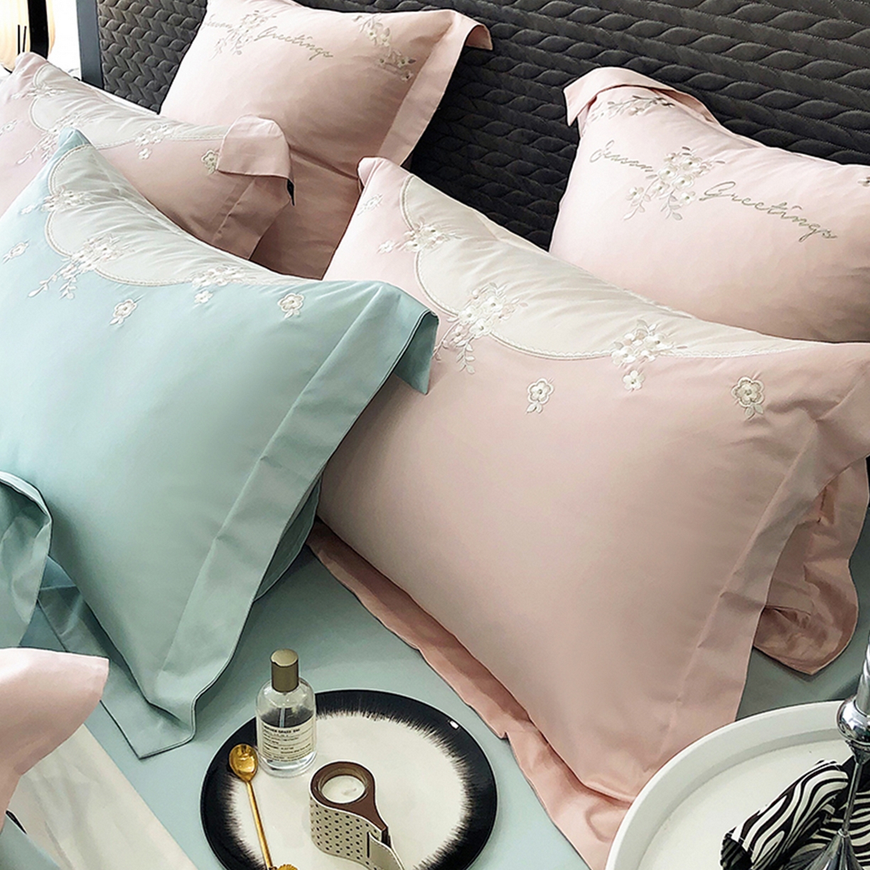 91家纺网 家纺一手货源 找家纺 佳汐蓝家纺 2025新款A类100支长绒棉纯棉四件套-花城秘境 花城秘境-蓝