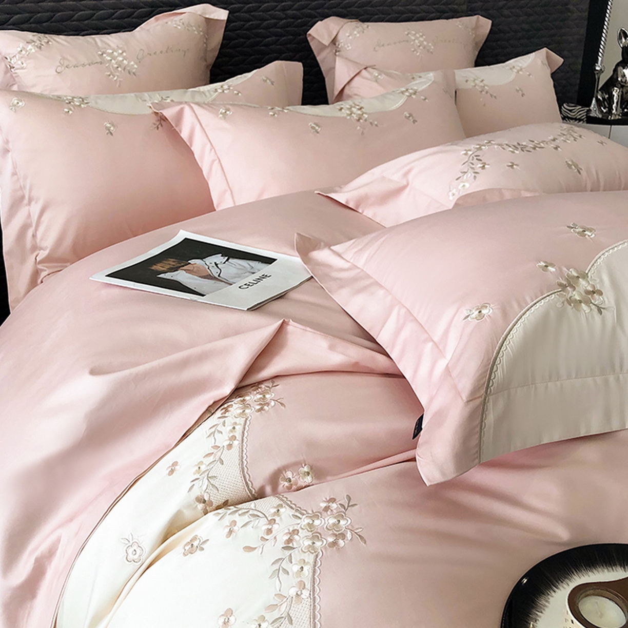 91家纺网 家纺一手货源 找家纺 佳汐蓝家纺 2025新款A类100支长绒棉纯棉四件套-花城秘境 花城秘境-粉