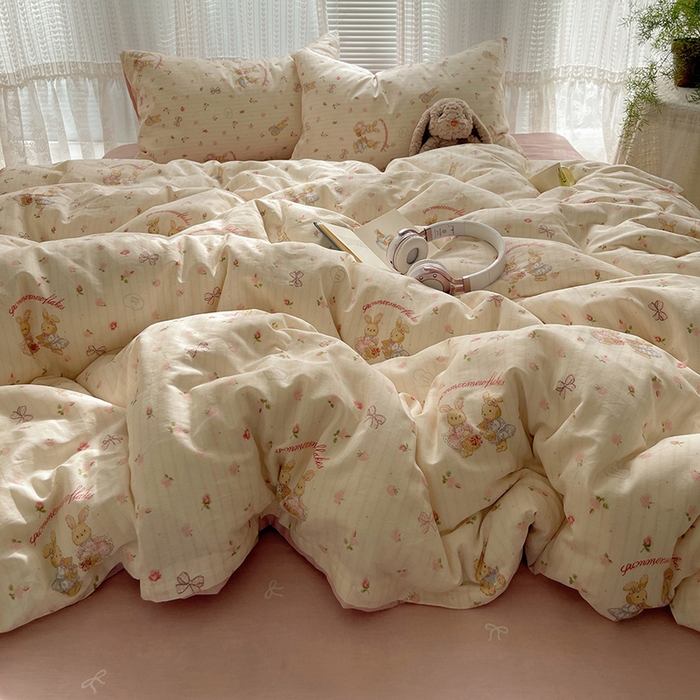 91家纺网 家纺一手货源 找家纺 瑞莱 2025新款开学季全棉纯棉萌趣印花四件套 甜蜜纪念日