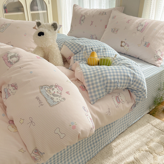 91家纺网 家纺一手货源 找家纺 瑞莱 2025新款开学季全棉纯棉萌趣印花四件套 甜品小狗