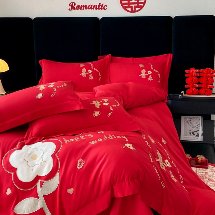 91家纺网 家纺一手货源 找家纺 青柚 2025新款高端婚庆刺绣四件套（标准不低于158加大不低于168以此类推，低价必投不撤销） 平安喜乐